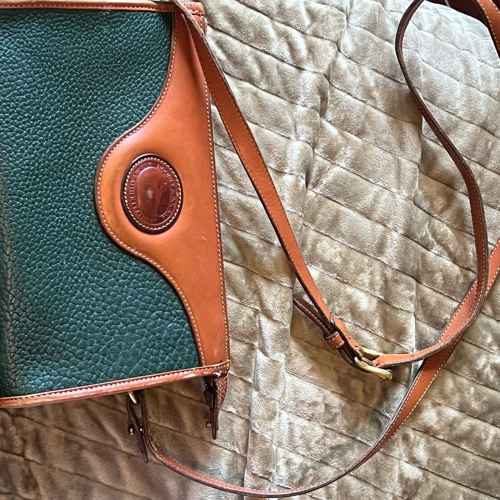 Dooney & Bourke Green Pebbled Leather Crossbody with Tan Trim Vintage